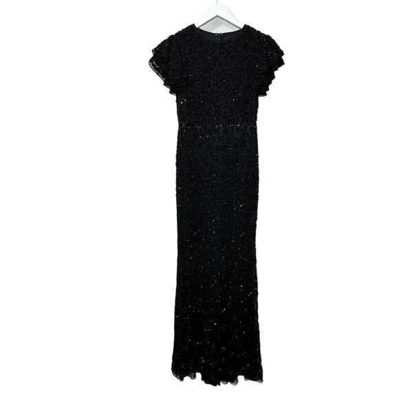 Mac Duggal Petite Embellished Cap Sleeve Fully Beaded Gown Black Women 2 NWOT - Picture 5 of 15